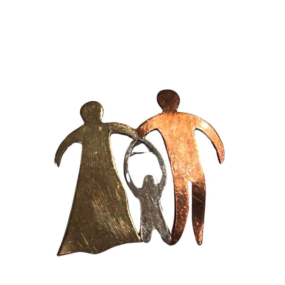 Vintage Tri-Tone Gold Tone, Silver & Copper Brooch. Family Group Brooch Pin